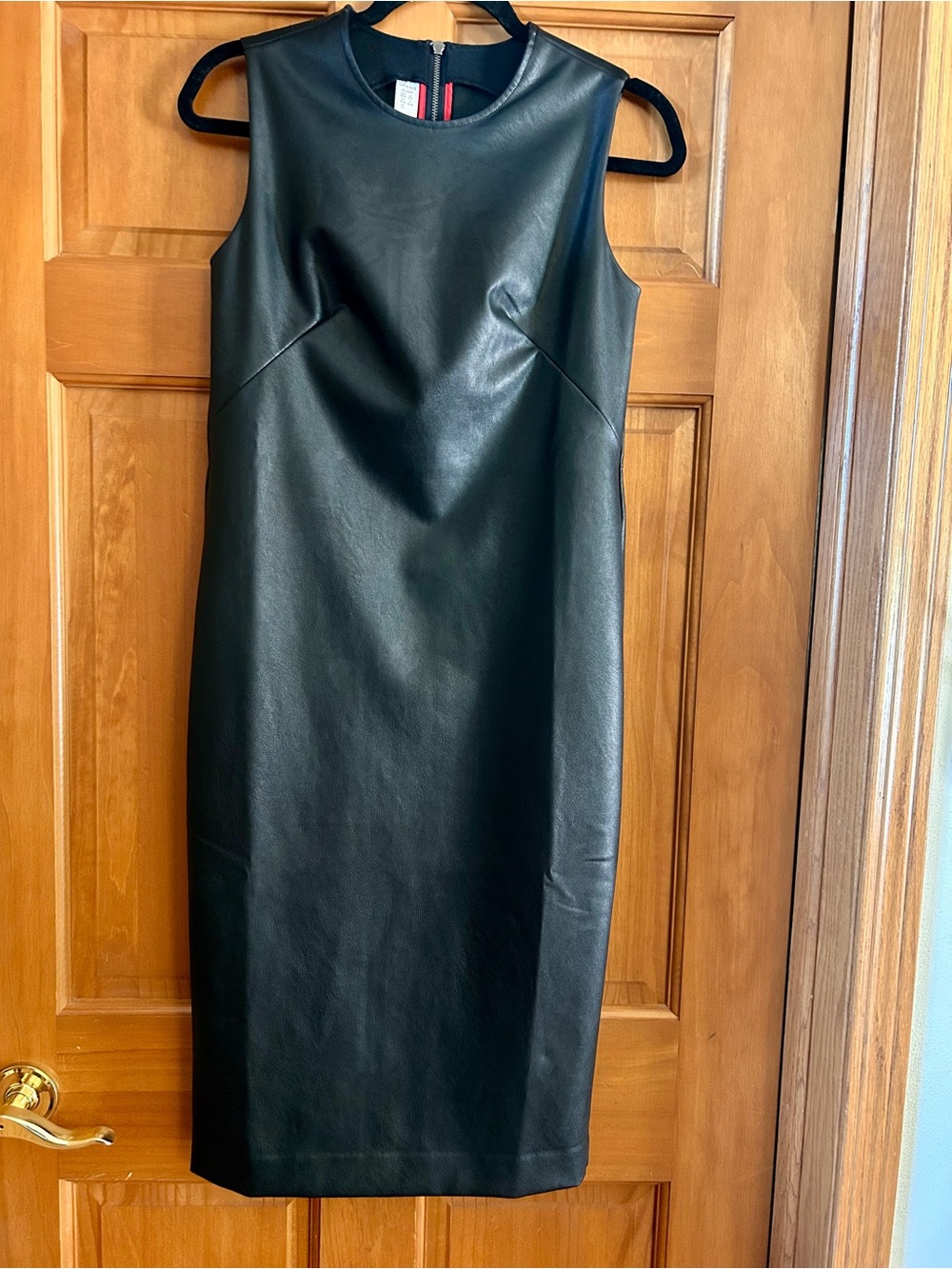 SPANX Black Faux-Leather Sleeveless Midi Sheath Dress